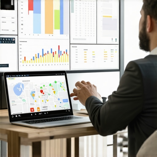 Analyzing Local Map Rankings for SEO Success SEO expert reviewing local map ranking analytics on a computer screen.