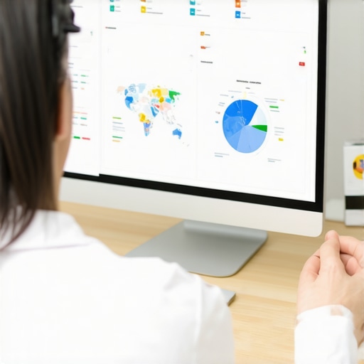 Analyzing Local SEO Data for Advanced Strategy Professional analyzing local SEO and map data on a computer, showcasing advanced strategy application.