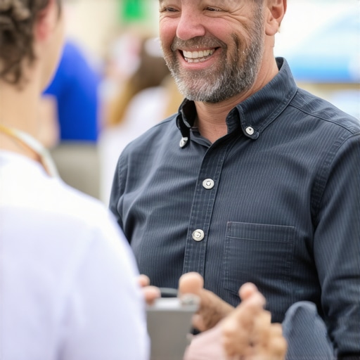 A business owner participating in a local community event, illustrating the importance of local content.