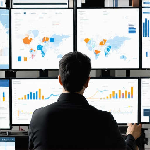 Data-Driven Local SEO Strategy Person analyzing local SEO analytics on screens with maps and graphs.
