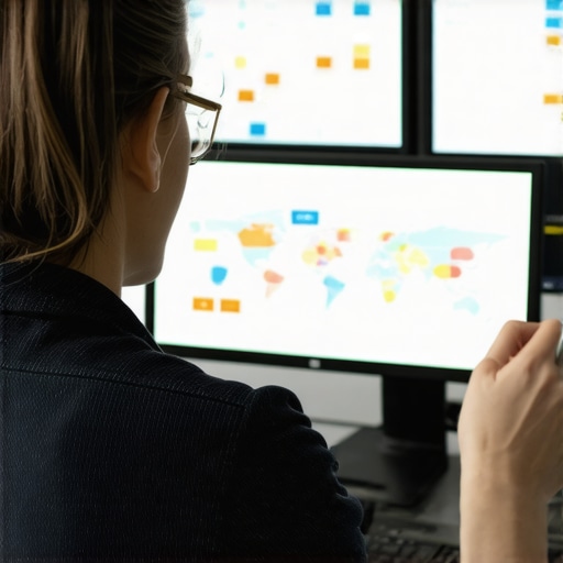 SEO specialist analyzing local search performance data and maps.