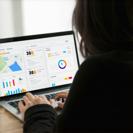 Person analyzing local SEO metrics on a laptop with maps and citation data.