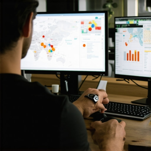 Person reviewing local SEO analytics and maps on screens.