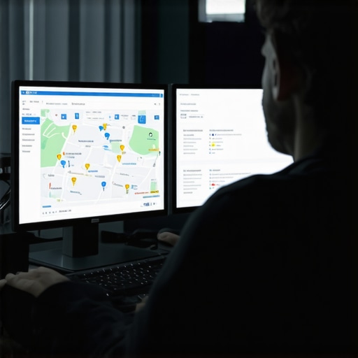 Digital marketer reviewing Google Maps ranking performance on multiple screens.