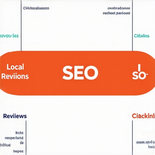 Infographic illustrating the multi-layered approach to local SEO, emphasizing keywords, citations, reviews, and backlinks.