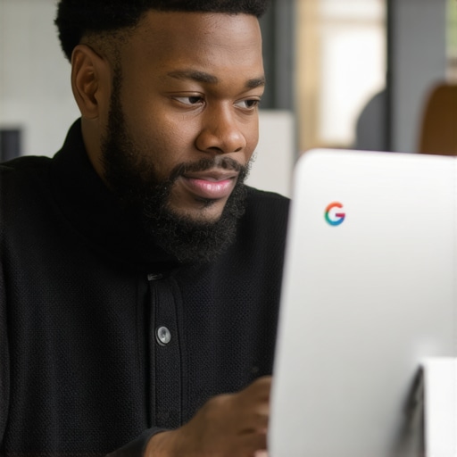 Business owner editing Google My Business profile on laptop