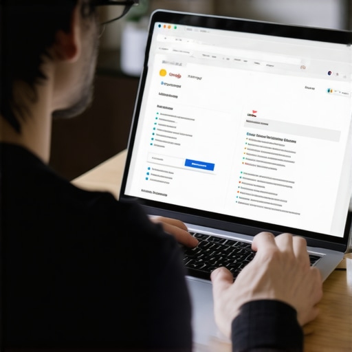 Business owner optimizing Google My Business profile on laptop for local SEO success.