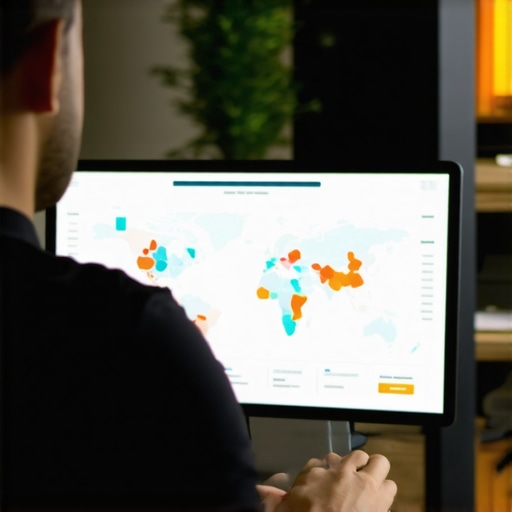 Person reviewing local SEO analytics on a laptop with charts and maps.