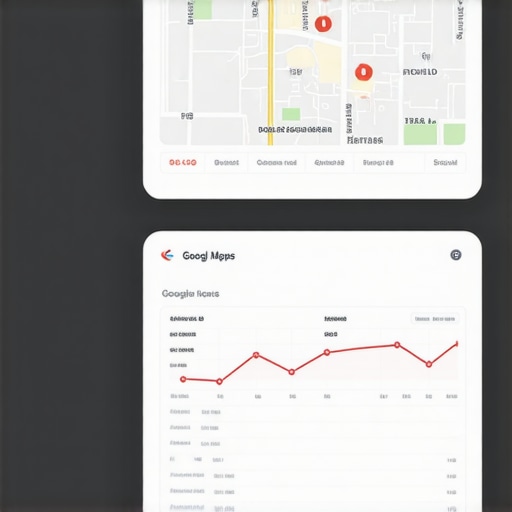 A digital dashboard displaying local SEO performance metrics and Google Maps ranking charts.