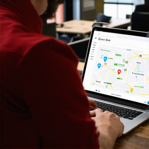Business owner reviewing local SEO and Google Maps rankings on a laptop.