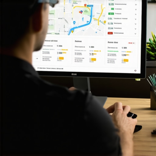 Business owner reviewing local search rankings on a digital dashboard.