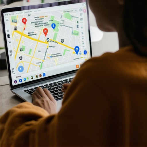 Person working on local business profile optimization with a laptop and local map