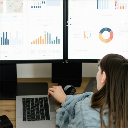 Person analyzing local SEO data and maps on computer screens.