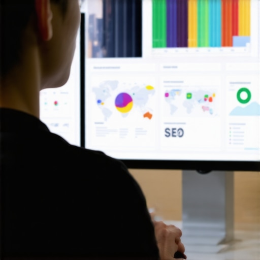 Person analyzing local SEO data on a computer screen, highlighting maps and rankings.