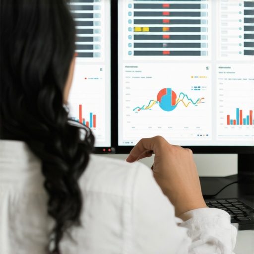 Person analyzing local SEO data on computer screens to maintain Google Maps rankings.